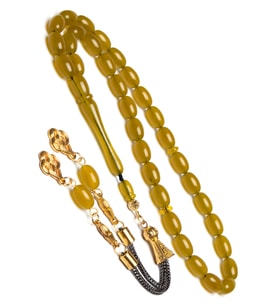 Kapsül Kesim Toz Kehribar Tesbih (Gold)
