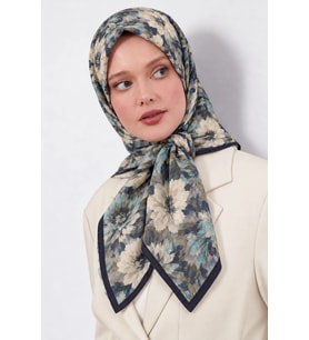Lesscarves Çiçek Desenli Pamuk İpek Eşarp LS2214