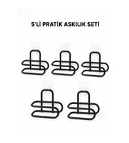 Siyah Metal WC Kağıtlık Yapışkanlı Tuvalet Kağıdı Rulo Tutucu 5 Adet