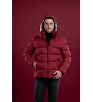 SLİMFİT KAPŞONLU ASTARLI ERKEK ŞİŞME PUFFER MONT (Kırmızı)