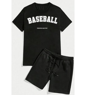 Unisex Baseball Baskılı Şort Takım (Siyah)