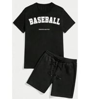 Unisex Baseball Baskılı Şort Takım (Siyah)