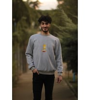 ZY KHAN Unisex Gri Melanj Simpsons Baskılı Bisiklet Yaka 3 Iplik Şardonlu Pamuklu Sweatshirt