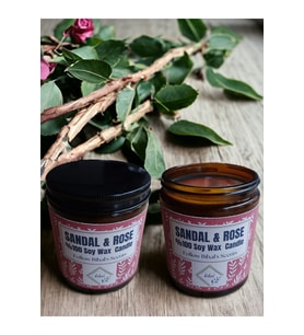 Bihal Sandalağacı ve Gül Kokulu Doğal Soya Wax Ahşap Fitil Mum (250ML - 510 Gr)