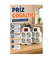 2’li Set Anahtarlı 4’lü Priz Çoklayıcı – Direkt Duvar Prizine Takılan Adaptör