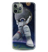 Apple iPhone 11 12 13 14 Pro Max Kılıf Desemli Silikon Astronot ve Dünya 1759
