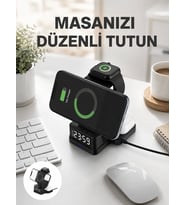 Kablosuz Şarjlı Dijital Masa Saati – 3 Parlaklık Seviyeli LED, Hızlı Şarj Yeni Nesil