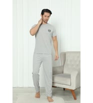 Falkom 8101 Penye Erkek Süprem Yazlık Kısa Kollu Pijama Takımı (Gri)