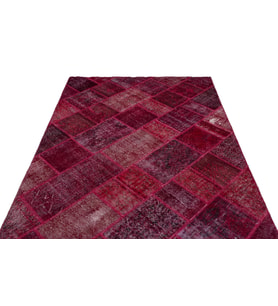 Kırmızı Halı Vintage Stil Geometrik Desenli Yün El Dokuma Salon Halısı Konforlu Doku