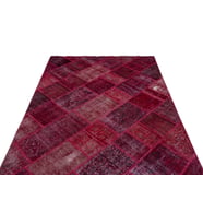 Kırmızı Halı Vintage Stil Geometrik Desenli Yün El Dokuma Salon Halısı Konforlu Doku