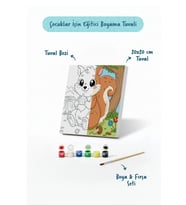 Sevimli Sincap Temalı Çocuk Boyama Tuvali – Şövalesiz Eğitici Boyama Seti 20x20 cm
