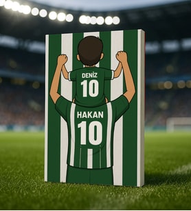 BK Gift Kişiye Özel Baba&Çocuk Yeşil-Beyaz Forma Tasarımlı Kanvas Tablo, Arkadaşa Hediye, Sevgiliye Hediye, Taraftar Hediyesi