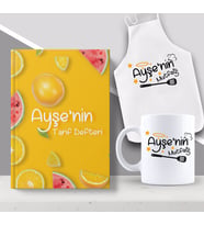 BK Gift Kişiye Özel İsimli Mutfak Önlüğü Kupa ve Yemek Tarif Defteri Hediye Seti-13 (Model 1)