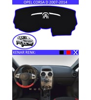 Opel Corsa D 2007-2014 İçin Uygun Torpido Koruma Halısı Siyah Kenar Renk Mavi