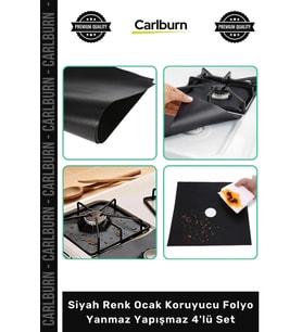 Özel Üretim Cam Elyaf Gazlı Pratik Mutfak Siyah Renk Ocak Koruyucu Folyo Yanmaz Yapışmaz 4'lü Set