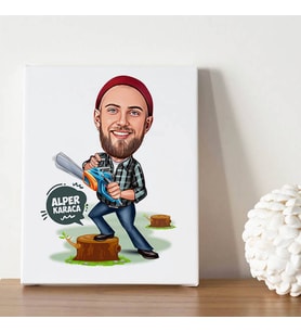 Ormancı Erkek Karikatürlü Kanvas Tablo