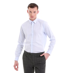 Hatemoğlu Mavi Comfort Fit Desenli %100 Pamuklu Slim Yaka Uzun Kollu Spor Gömlek
