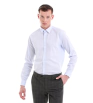 Hatemoğlu Mavi Comfort Fit Desenli %100 Pamuklu Slim Yaka Uzun Kollu Spor Gömlek