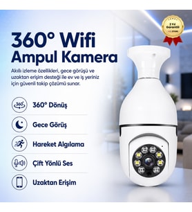 Akıllı Kablosuz IP Kamera Wifi 360 Derece Hareketli Gece Görüş Ses Kayıtllı Ampul Kamera Güvenlik Kamerası
