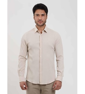 Dufy Bej Erkek Slim Fit Gofre Desenli Brent Yaka Uzun Kol Gömlek - 104810