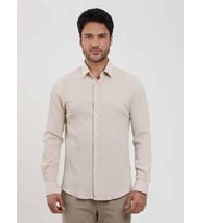 Dufy Bej Erkek Slim Fit Gofre Desenli Brent Yaka Uzun Kol Gömlek - 104810