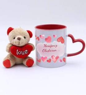 Kişiye Özel Mesajlı Kupa & Mini Love Ayıcık Hediye Seti 