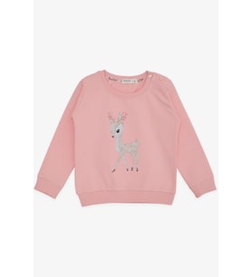 Breeze Kız Çocuk Sweatshirt Sevimli Ceylan Baskılı 1.5-5 Yaş, Pembe