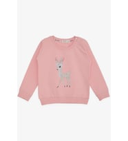 Breeze Kız Çocuk Sweatshirt Sevimli Ceylan Baskılı 1.5-5 Yaş, Pembe
