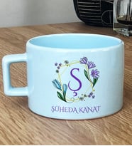 Kişiye Özel Çiçekli Ş Harfli Hediye Pastel Fincan İsim Soyisim Yazılı (Mavi)