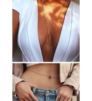 Kadın Altın Vücut Zinciri Aksesuar  + Gold Top Zincir Bel Zincir Hediyeli !