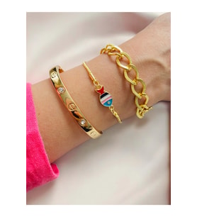 Altın Kaplama 3 lü Kombin Bileklik Seti Gold Renk Kadın Zincir Bilezik Künye Asansör Pandora