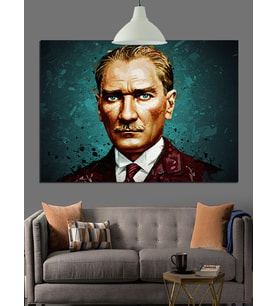 Yeşil Fonlu Atatürk Portresi Dekoratif Kanvas - Mdf Ahşap Tablo