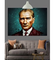 Yeşil Fonlu Atatürk Portresi Dekoratif Kanvas - Mdf Ahşap Tablo