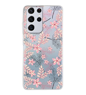 Samsung Galaxy S21 Ultra Kapak Floral Kırmızı Tasarımlı Şeffaf Silikon Kılıf