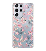 Samsung Galaxy S21 Ultra Kapak Floral Kırmızı Tasarımlı Şeffaf Silikon Kılıf