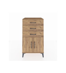 Hyperion Komodin Tek Raflı 3 Çekmeceli 2 Kapaklı 60x44x106 Çam-Çam