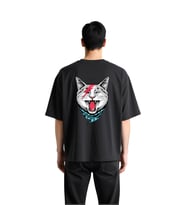 Erkek Oversize Tişört Kedi Bandana Şimşek Baskılı Rahat Kesim Günlük Giyim Modern Şık Konforlu Zarif