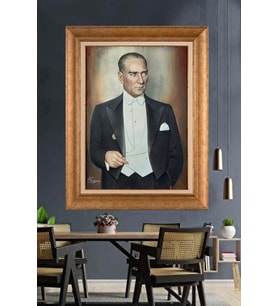 Altın Varaklı Çerçeveli Paspartulu Atatürk Tablo DC1578 (Gold)