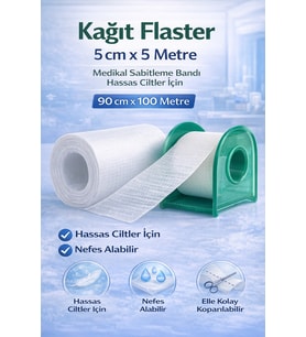 Kağıt Flaster 5 Cm X 5 M Medikal Sabitleme Bandı Hassas Ciltler İçin 1 Adet