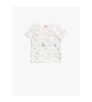 Erkek Bebek Ekru Desenli Kısa Kollu T-Shirt (Beyaz)