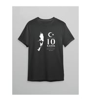10 Kasım Atatürk Anma Günü Silüet Baskılı Oversize Bisiklet Yaka T-shirt - Siyah
