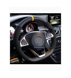 Renault Clio 2 Direksiyon Kılıfı Alkantra-Karbon Sarı Yüzüklü