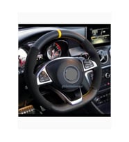 Renault Clio 2 Direksiyon Kılıfı Alkantra-Karbon Sarı Yüzüklü