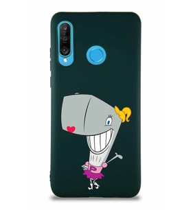 Huawei P30 Lite Soft Premier Kapak Pearl Yengeç Tasarımlı Silikon Kılıf - Yeşil (Şeffaf)