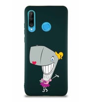 Huawei P30 Lite Soft Premier Kapak Pearl Yengeç Tasarımlı Silikon Kılıf - Yeşil (Şeffaf)