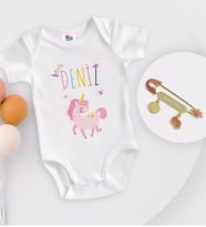 BK Kids Kişiye Özel İsimli Beyaz Bebek Body Zıbın ve Kız Bebek İğnesi Hediye Seti-4