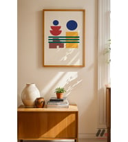 Bauhaus Geometrik Denge, Ahşap Çerçeveli Duvar Tablosu - Modern Ev Dekorasyonu