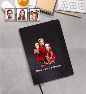 Kişiye Özel Yılbaşı Aile Karikatürlü Siyah Defter Model-2