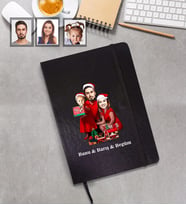 Kişiye Özel Yılbaşı Aile Karikatürlü Siyah Defter Model-2