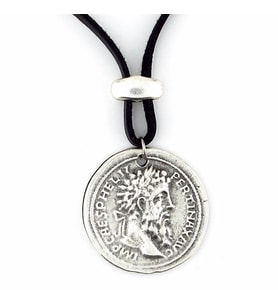 DİONYSOS GREEK SİKKE METAL SİYAH DERİ ERKEK KOLYE Q0585